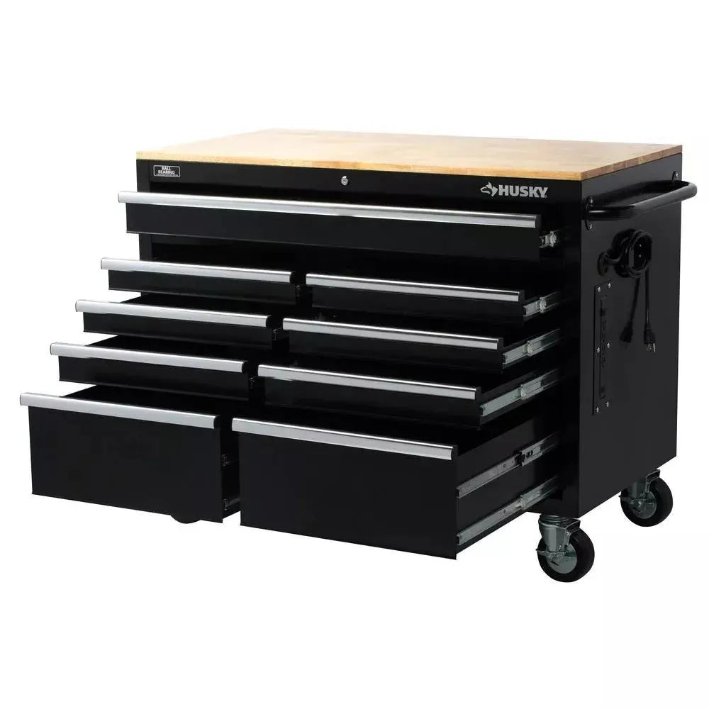 46 in. W x 24 in. D 9-Drawer Gloss Black Deep Tool Chest Mobile Workbench