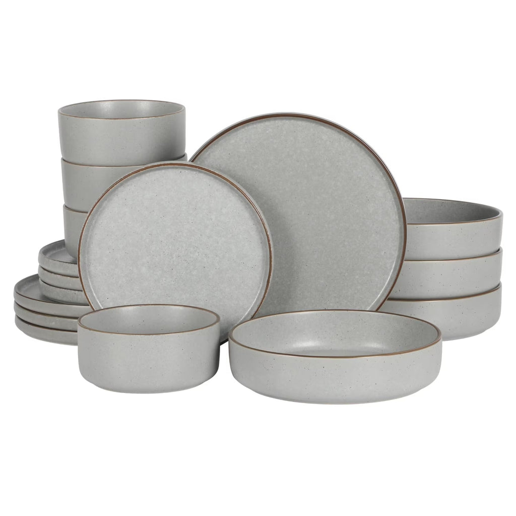 2026 NewGibson Elite Gelston Stoneware Matte Reactive Glaze 16 Piece (Service for 4) Plates and Bowl Dinnerware Set - Grey