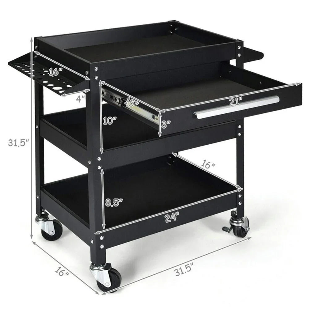 2026 New Spaco Rolling Tool Cart Mechanic Cabinet Storage ToolBox Organizer with Drawer-Black, Utility Cart on Wheels for Warehouse Garage Cleaning Office
