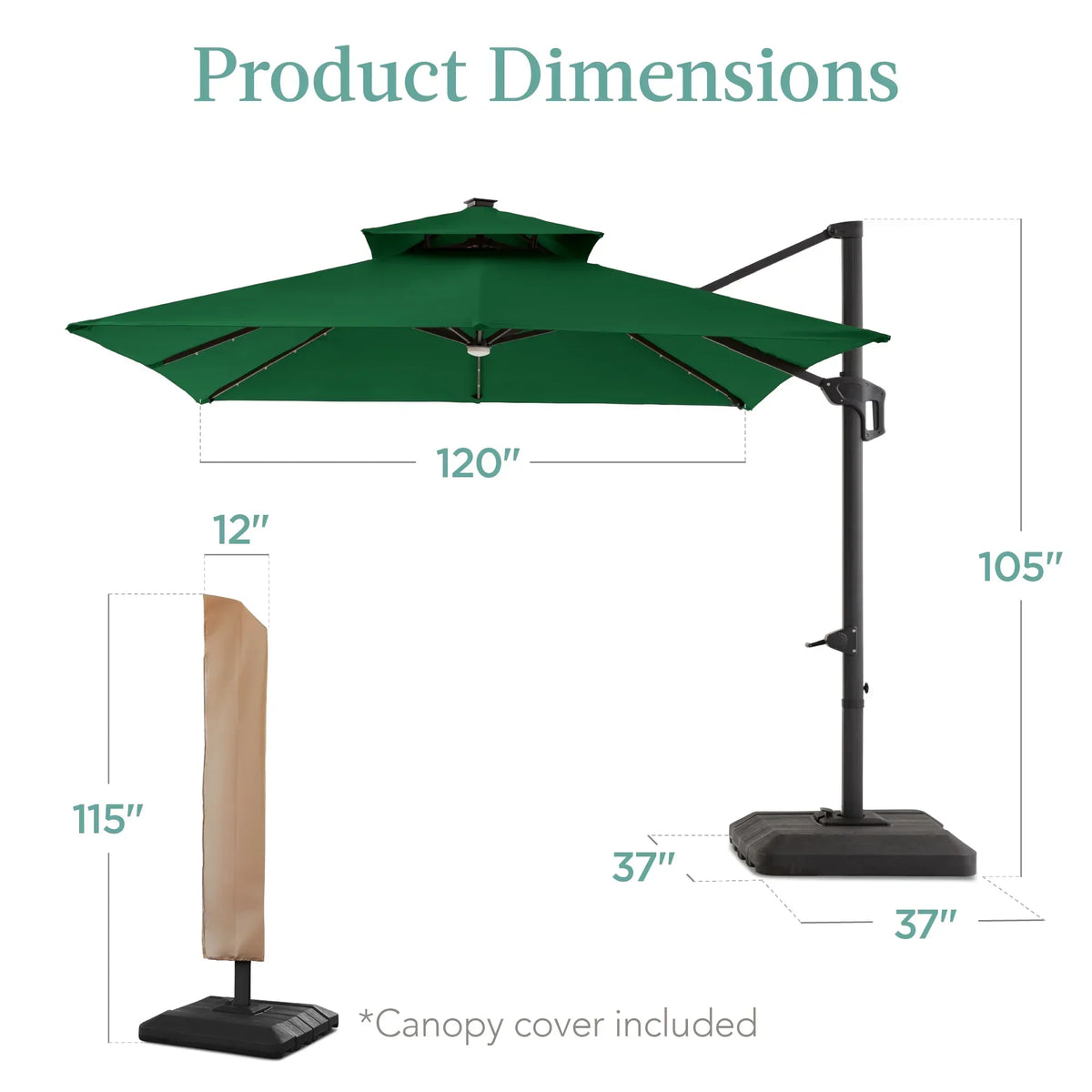 2026 NewBest Choice Products 10x10ft 2-Tier Square Outdoor Solar LED Cantilever Patio Umbrella w/ Base Included - Tan