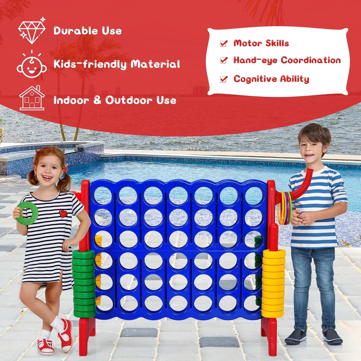 2026 NewCostway Giant 4 in A Row Jumbo 4-to-Score Game Set W/Storage Carrying Bag for Kids Adult