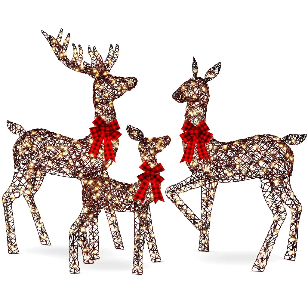2026 NewBest Choice Products 6.5ft 3-Piece Lighted Christmas Deer Set Outdoor Yard Decoration w/ 385 LED Lights, Stakes - Gold