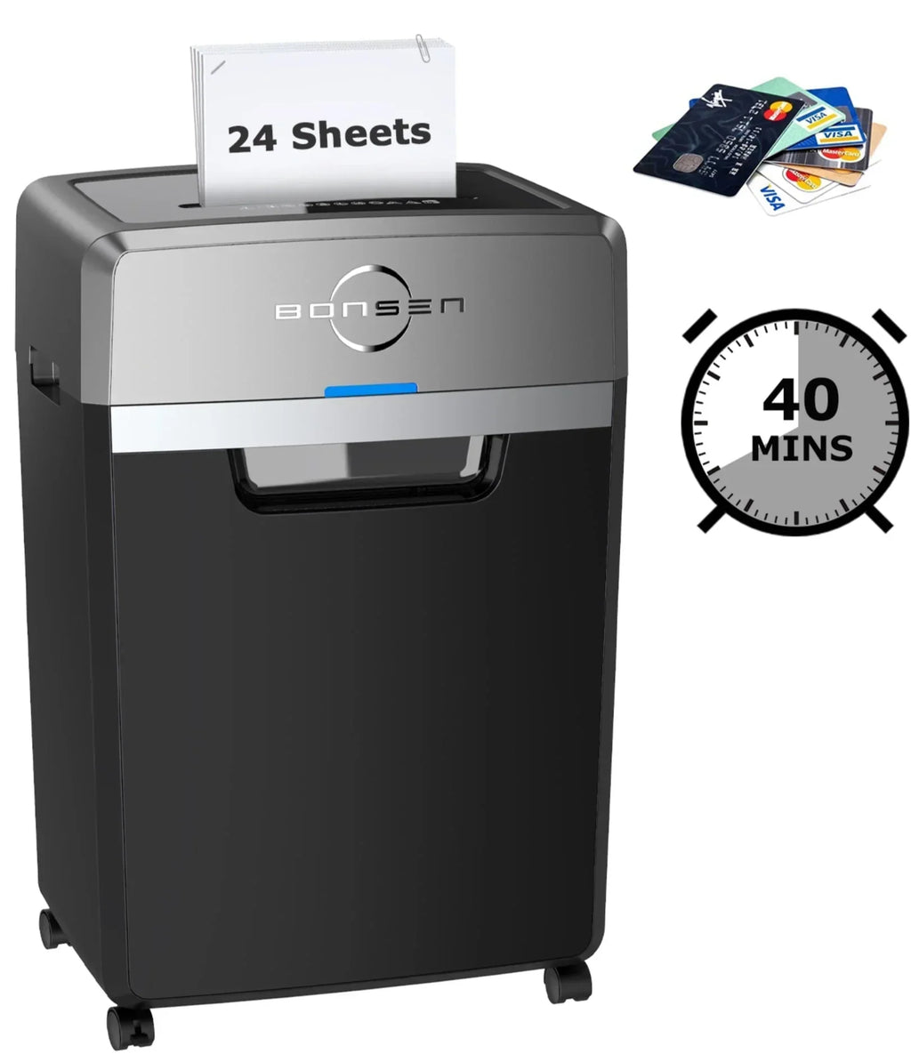 2026 NewBonsen 24 Sheet Heavy Duty Cross Cut Shredder for Office | Commercial Shredder with 9 Gallons Bin