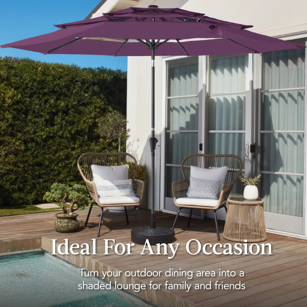 2026 NewBest Choice Products 10ft 3-Tier Patio Umbrella, Market Sun Shade w/ Tilt Adjustment, Easy Crank - Red