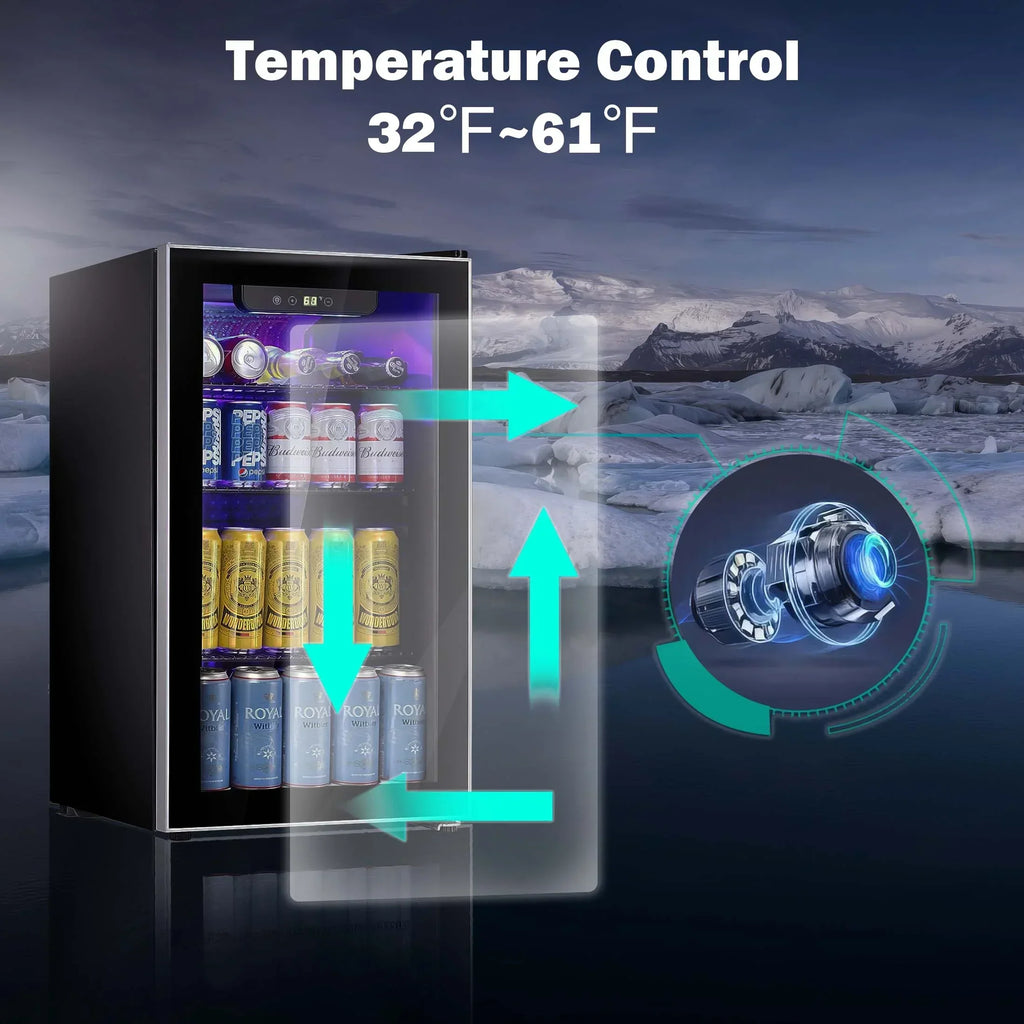 2026 NewAuseo 126 Can Beverage Refrigerator and Cooler with Glass Door for Home/Office/Bar-Black