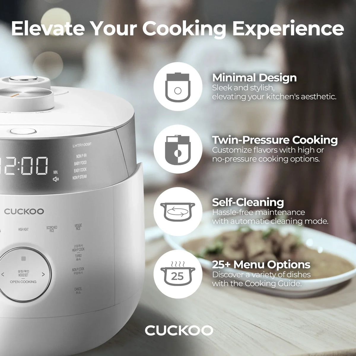 2026 NewCuckoo 10 Cup Dry Induction Heating Twin Pressure Rice Cooker with Micom Logic Tech, Nonstick Pot, Warmer, 25 Menu Modes and Voice Guide in White (CRP-LHTR1009FW)