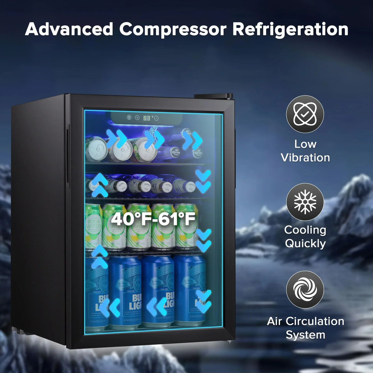 2026 NewAuseo 1.3 Cu.ft. Mini Beverage Refrigerator Cooler - 55 Can &12 Bottle Mini Fridge with Double Glass Door, for Home/Bar/Office, Electronic touch control