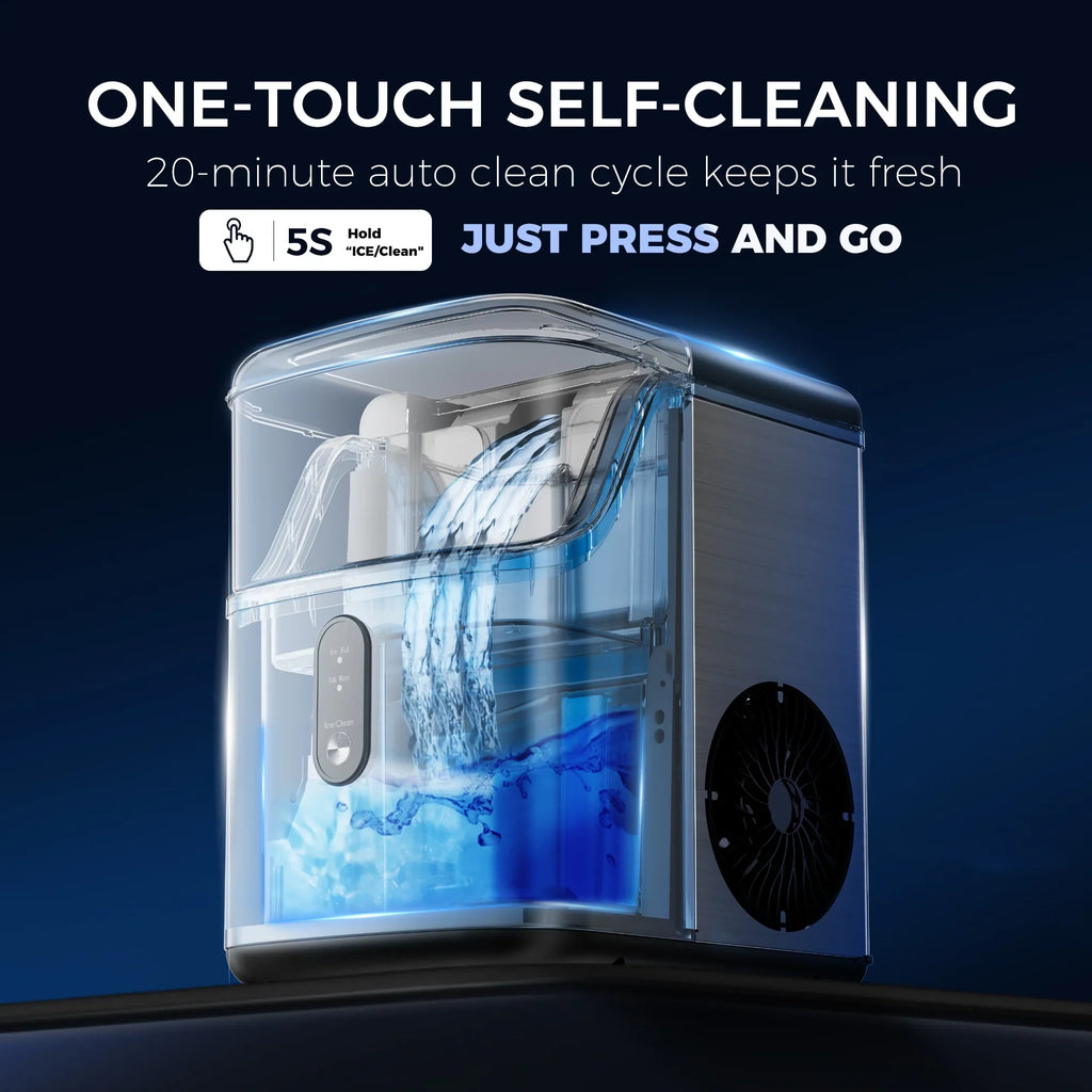 2026 NewSimzlife Nugget Ice Maker Countertops, 35.9lbs Per Day Portable Pebble ice machine, Crushed Sonic ice maker with Soft Chewable Ice for Home, Party, RV, Camping, Stainless Steel Silver