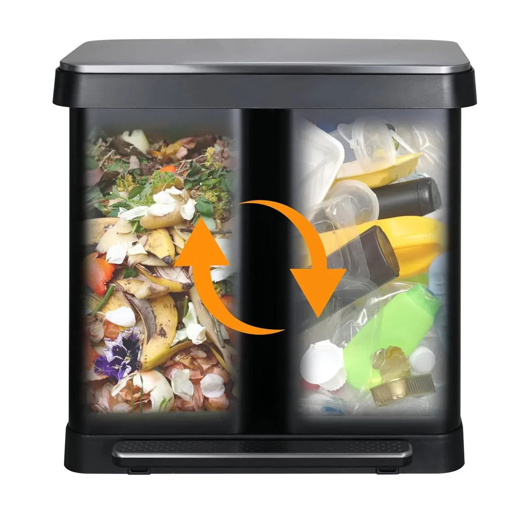 2026 NewArlopu 16 Gallon / 60L Dual Trash Can, Stainless Steel Kitchen Garbage Can with Soft-Close Lid, Home Office Classified Recycle Bin