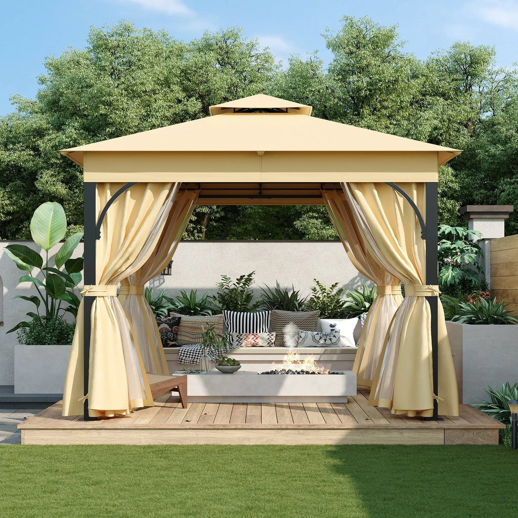 2026 New10'x10' Outdoor Gazebo,Patio Gazebo with Mosquito Netting and Privacy Screens for Backyard, Garden, Lawn and Deck,Grey