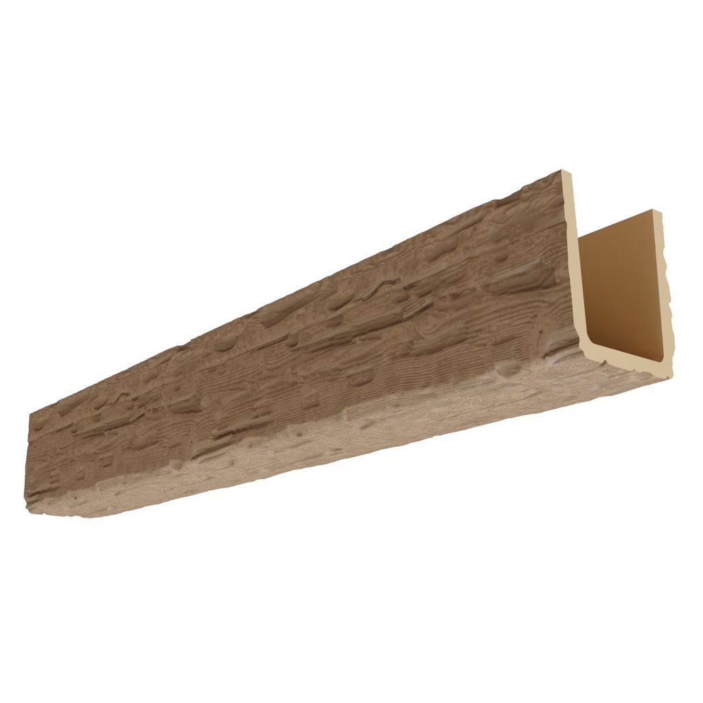 2026 NewEkena Millwork 3 1/2"W x 3 1/2"H x 120"L 3-Sided (U-Beam) Salvaged Timber HeritageTimber Faux Wood Ceiling Beam, Kona Brown