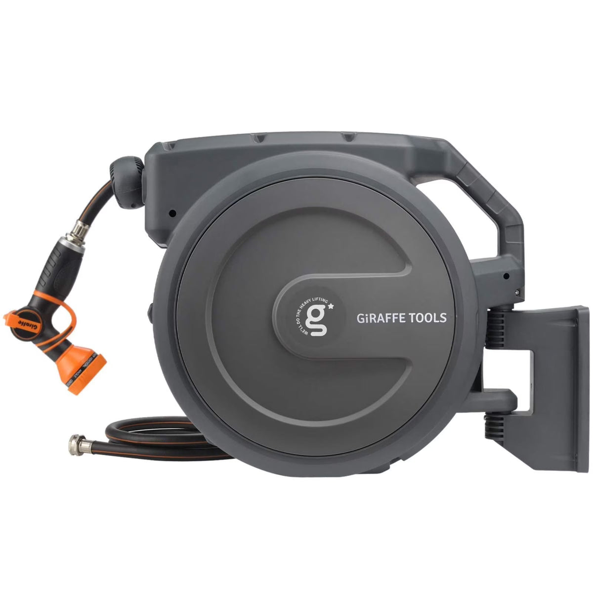 2026 NewGiraffe Tools Retractable Garden Hose Reel with 1/2in-100ft Water Hose, Plastic Bracket, Wall Mounted, Dark Grey