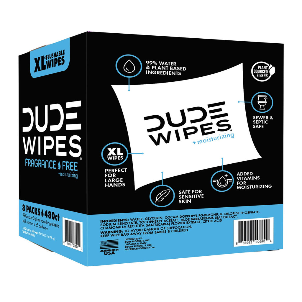 2026 NewDUDE Wipes Fragrance-Free + Moisturizing XL Flushable Wipes, 480 Wipes