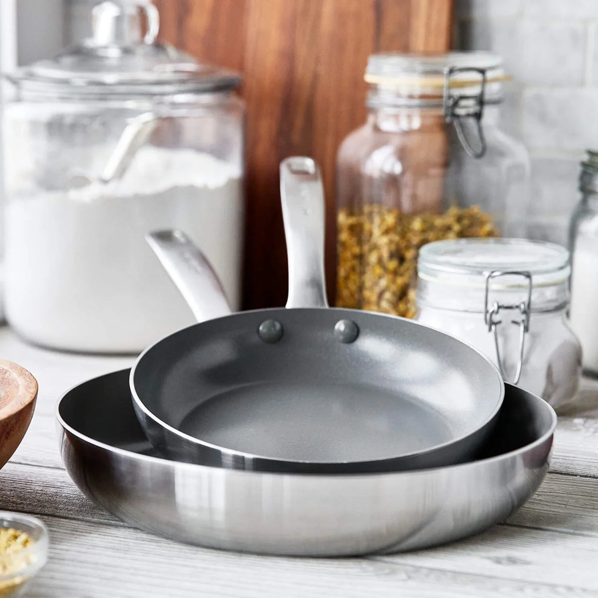 2026 New GreenPan Chatham Tri-Ply Stainless Steel Healthy Ceramic Nonstick Induction Suitable, 2 Piece Frypan Set, 8" and 10", Silver