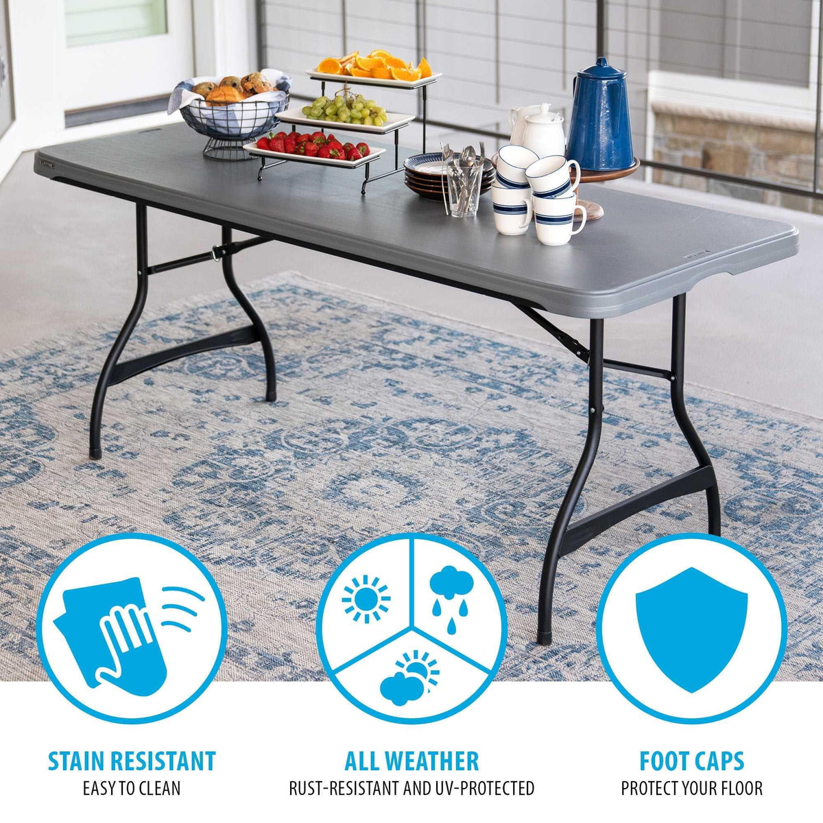 Lifetime 6 Foot Rectangle Folding Table, Indoor/Outdoor Commercial Grade, Black (280350)