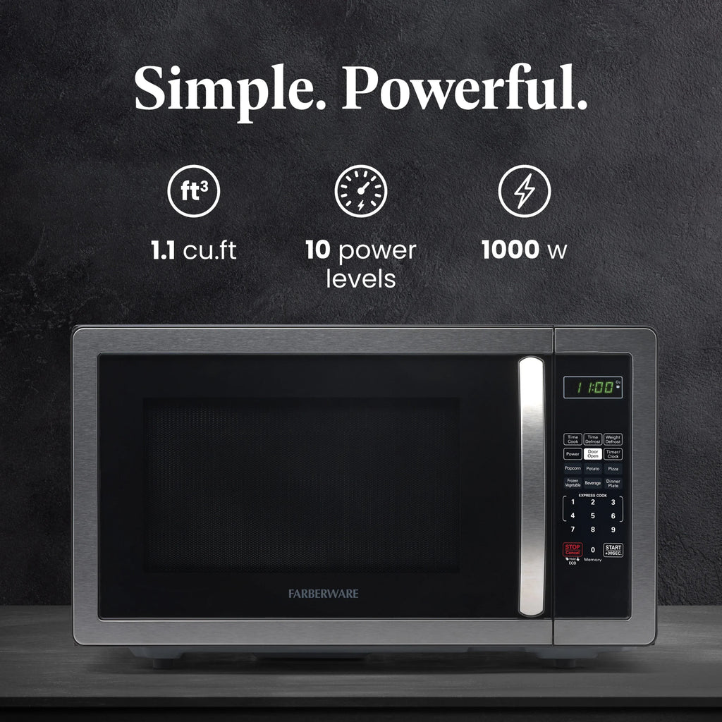 2026 NewFarberware 1.1 Cu. Ft. 1000-Watt Compact Microwave Oven, Black