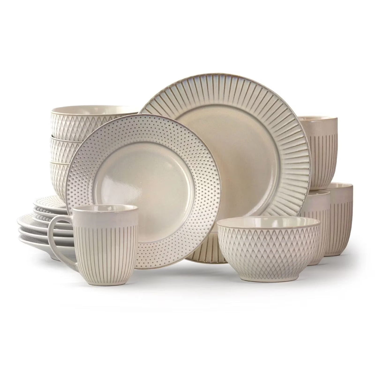 2026 NewElama Market Finds 16 Piece Round Stoneware Dinnerware Set in Embossed White