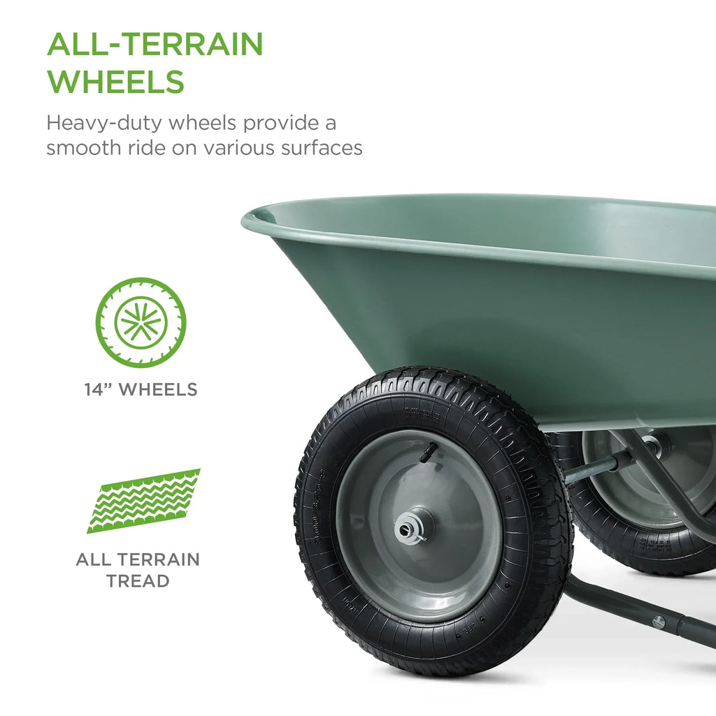 2026 NewBest Choice Products Dual-Wheel Home Wheelbarrow Yard Garden Cart for Lawn, Construction - Green