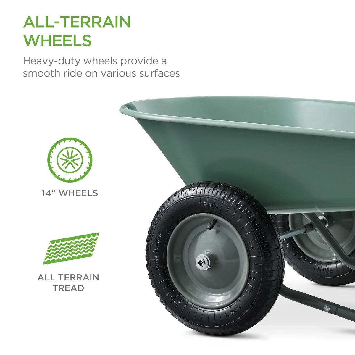 2026 NewBest Choice Products Dual-Wheel Home Wheelbarrow Yard Garden Cart for Lawn, Construction - Green