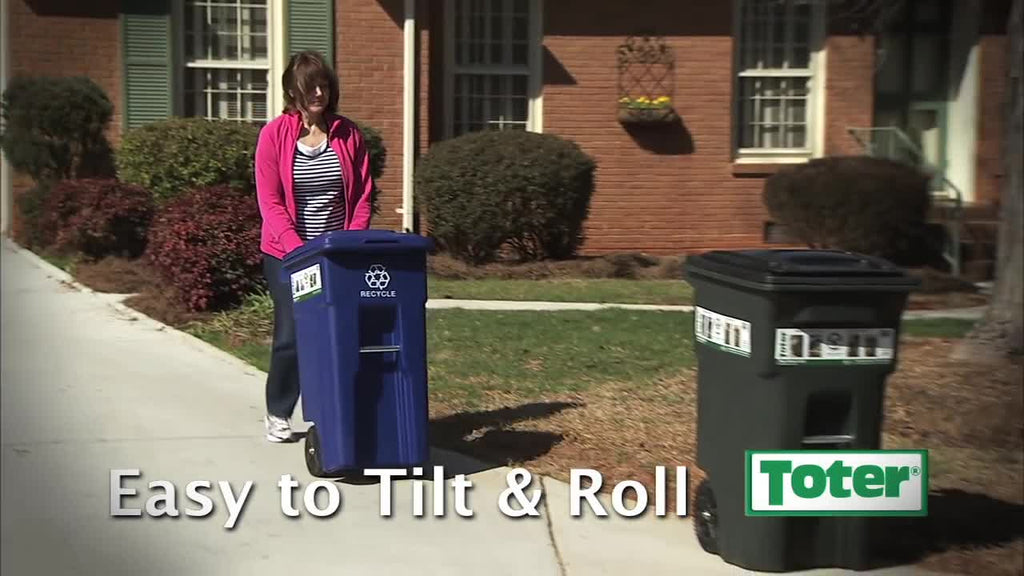 Toter 96 Gal. Trash Can Brownstone with Quiet Wheels and Lid