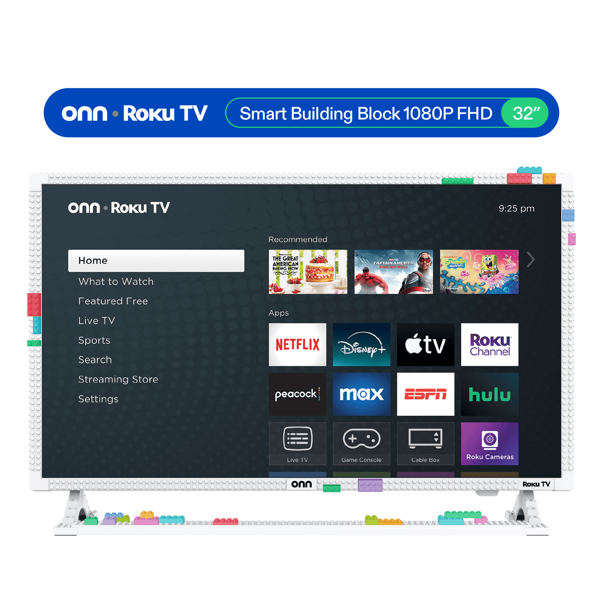 onn 32 in 1080p FHD Building Block Smart Roku TV, White, TVBBWTE36014570