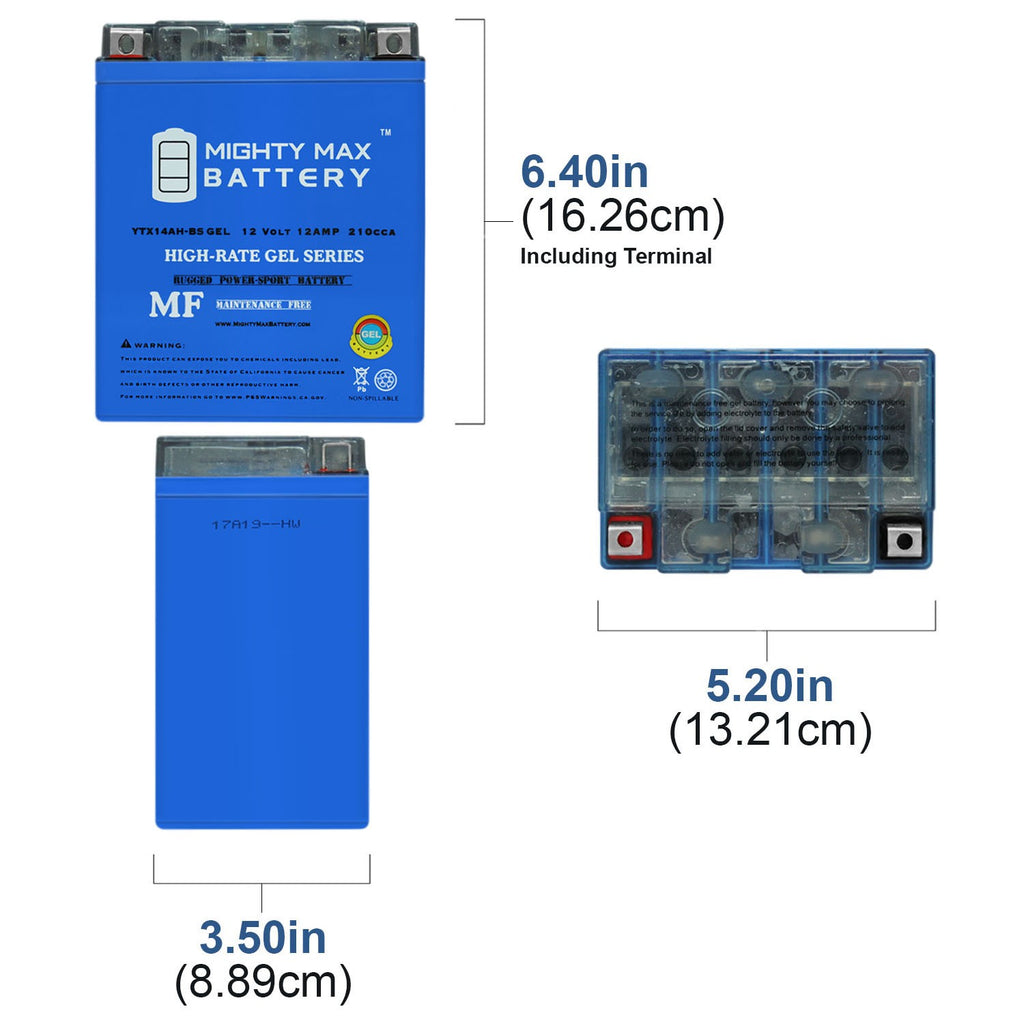 Mighty Max YTX14AH-BS GEL 12V Battery for Polaris Ranger 570 Full Size 19-20