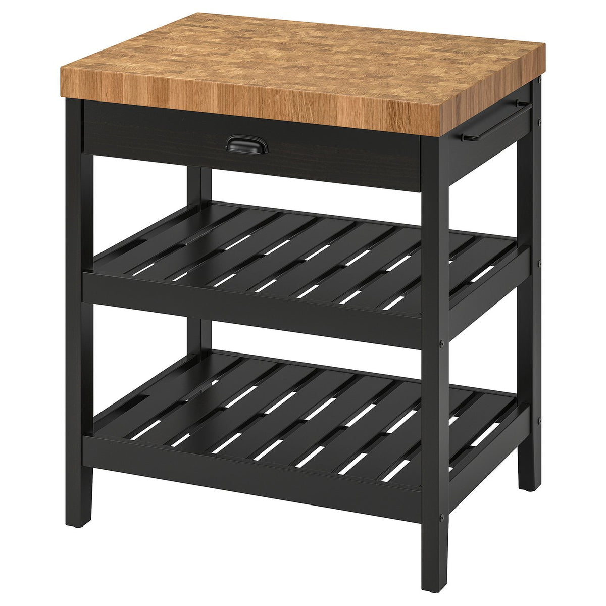 VADHOLMA Kitchen island - black/oak 31 1/8x24 5/8x35 3/8 "