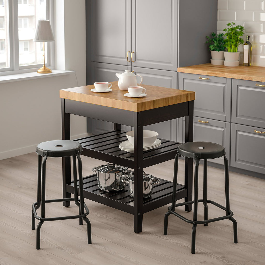 VADHOLMA Kitchen island - black/oak 31 1/8x24 5/8x35 3/8 "